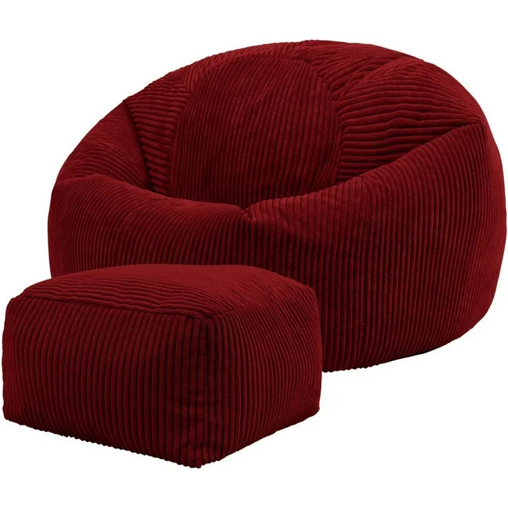 Icon Kingston Sitzsack mit Hocker Cord, Burgund, Sitzsack Erwachsene mit Füllung, Bean Bag, Cord Sessel, Lounge Sessel, Lounge Stuhl, Schlafzimmer, Wohnzimmer, Wohnzimmer Möbel – Bild 5