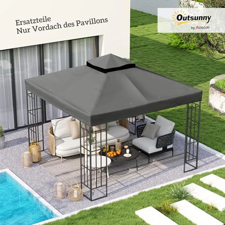 Outsunny Ersatzdach für Pavillon 3 x 3 m, wasserdichtes Doppeldach aus 600D Oxford-Stoff, 370 g/m², dunkelgrau, exkl. Rahmen – Bild 2