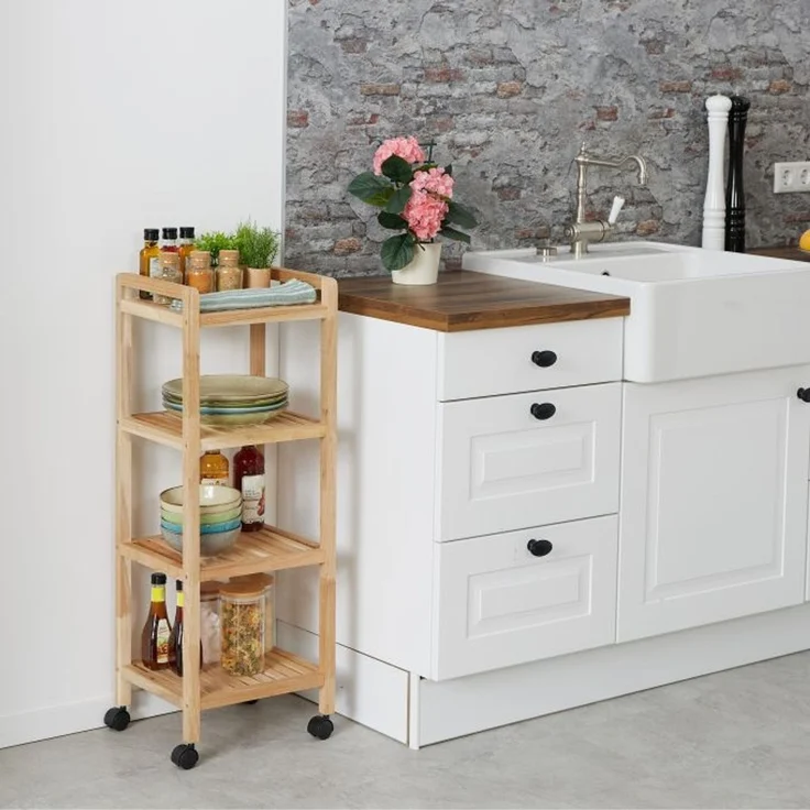 Relaxdays Badregal Holz mit Rollen – Bild 3