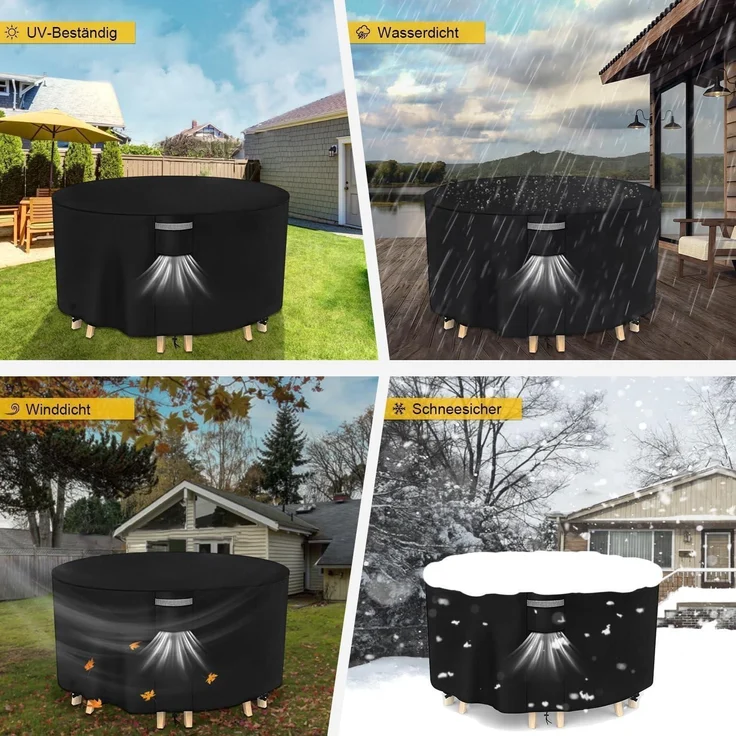 Dokon Abdeckung Gartenmöbel Wasserdicht Winterfest 420D Oxford Rund Ø190x80cm – Bild 3