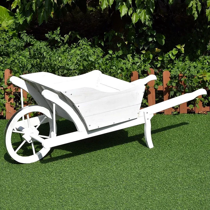 Garten Pflanzschubkarre Schubkarre aus Holz Blumenkarre Blumenkübel Deko weiß – Bild 1