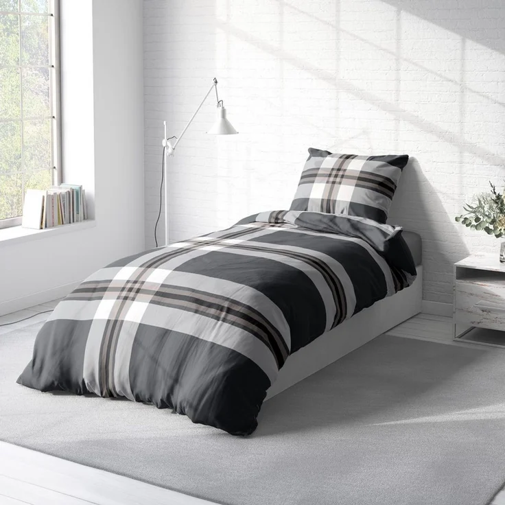 One Home Bettwäsche Winter Gestreift Modern, Biber, 2 teilig, kariert streifen, kuschelig warme weiche Baumwolle Flanell – Bild 3