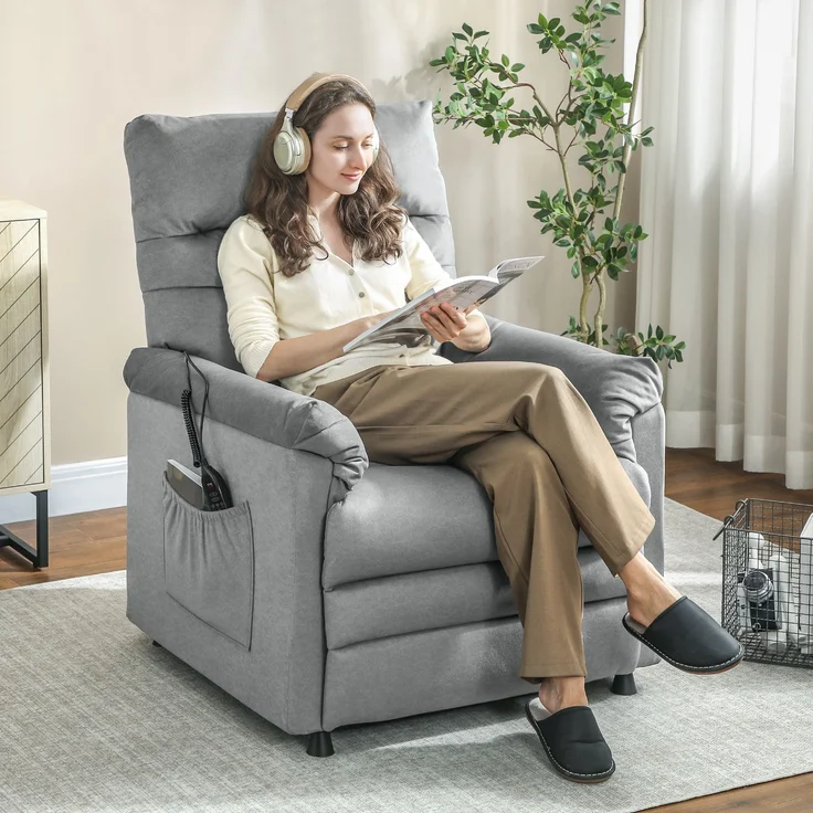 Wohnora-Relaxsessel, Fernsehsessel mit Liegefunktion, Lendenheizung, 2 Fernbedienungen, USB-Anschluss, Leisem Motor, Grau,H 1060cm x T 990cm x B 820cm – Bild 2