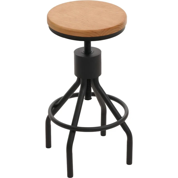 Set Bartisch + 2x Barhocker HWC-N17, Barstuhl Stehtisch höhenverstellbar drehbar Fußablage Industrial Holz ~ natur – Bild 8