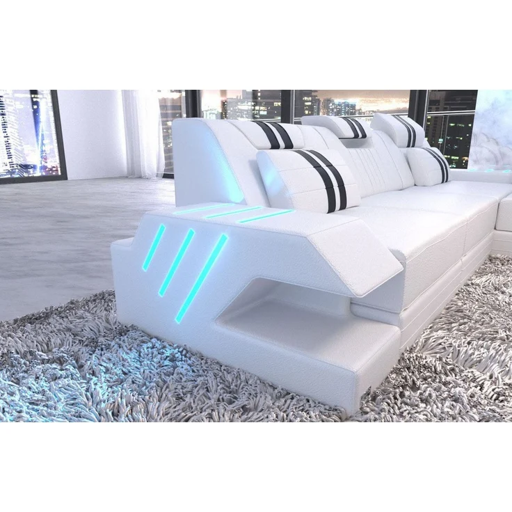 Ecksofa Venedig L Form aus Leder - Kunstleder - weiß-schwarz - Rechts – Bild 5