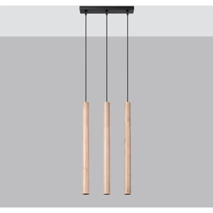 Sollux Pendelleuchte Pastelo 3L, moderne Holzleuchte mit 3 Lichtquellen, schlankem Rohrdesign, schwarz kabel – Bild 2