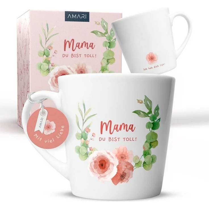 Amari Tasse Beste Mama Spruch, Geschenk Mama Muttertag von Tochter & Sohn, 1-tlg, Keramik, Kaffeetasse Teetasse 330 ml Geschenkbox Muttertag Geburtstag – Bild 1
