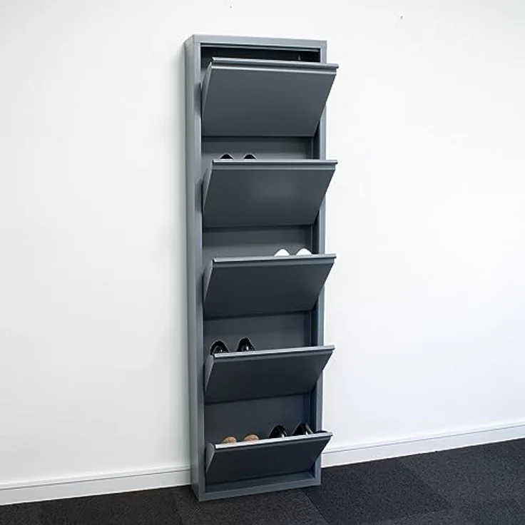 ebuy24 Pisa Schuhkipper, Grau, Holzwerkstoff, 15 Klappen, 150x173x16 cm, Schuhaufbewahrung für Garderobe – Bild 5