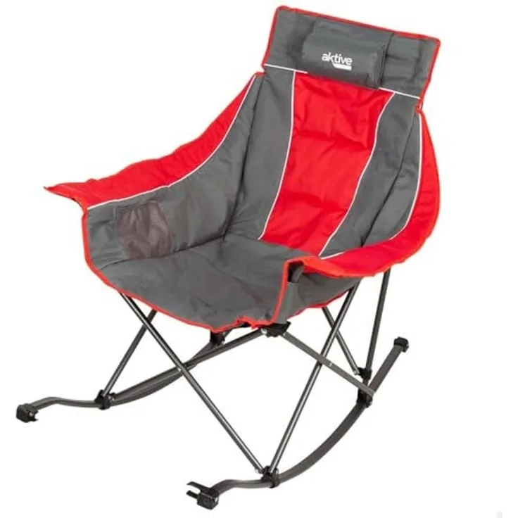 AKTIVE - Klappbarer Camping-Schaukelstuhl, Stahl und gepolstertes Polyester, Mit Kissen und Seitentaschen, Inklusive Tragetasche, Schaukelstuhl, Klappstühle, Für Garten oder Strand (63046)