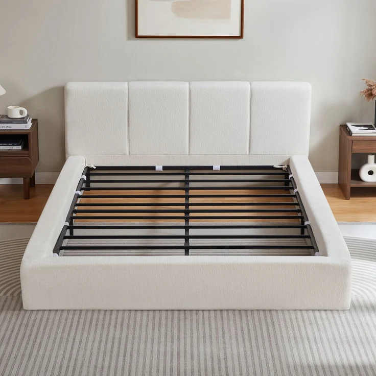 LVHOM Polsterbett 160 x 200cm, Doppelbett mit gepolstertem Kopfteil, Bettgestell mit verstärktem Stahlrahmen, Chenille, Beige – Bild 8