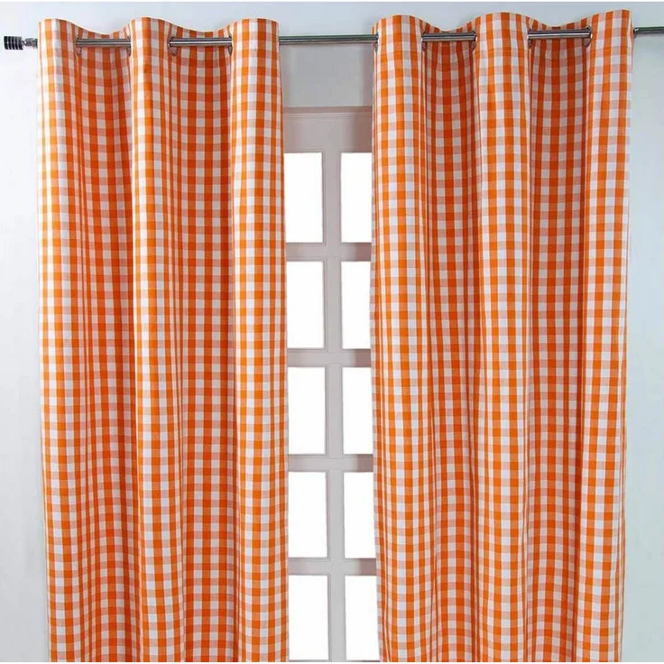 Homescapes Gardine Orange karierter Ösenvorhang im 2er Pack, B 137 cm x L 117 cm – Bild 1