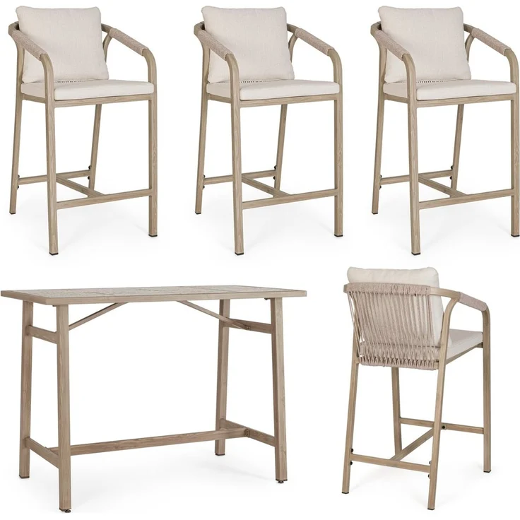 5er Garten-Barset Aremilak - Aluminium Timber Natur, Olefin Naturbeige – Bild 2
