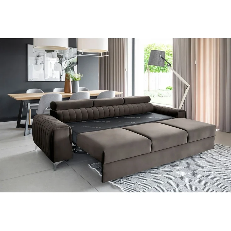 Sofa 3-Sitzer mit Schlaffunktion Schlafsofa ELENI Stoff Monolith Dunkelbraun – Bild 2