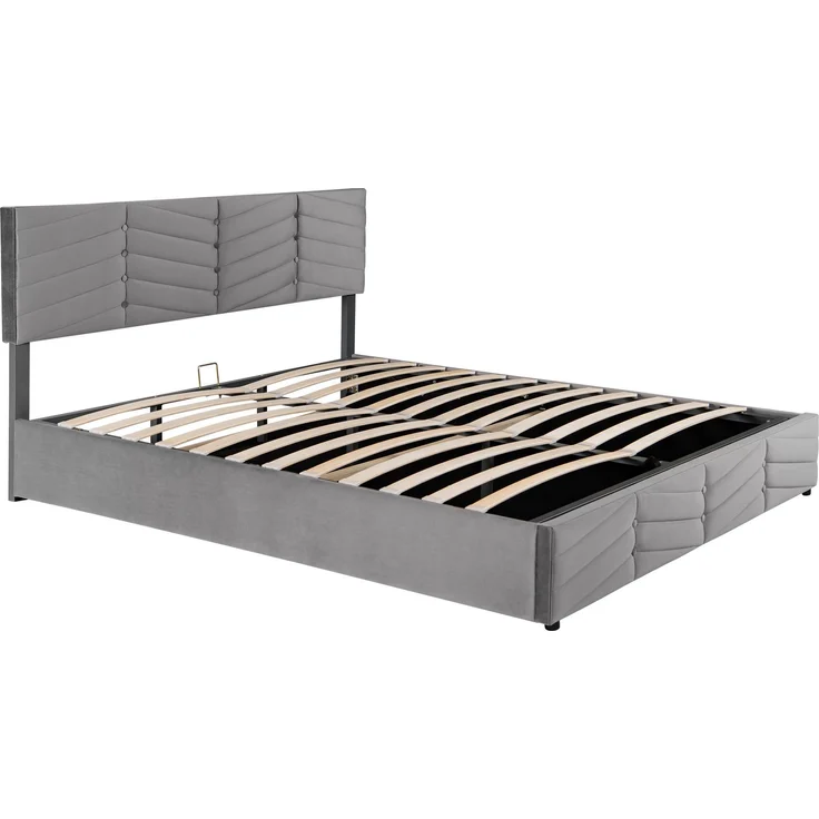 Novelux Polsterbett 180x200 cm mit Stauraum und Lattenrost – hydraulisches Samtbett in Grau, Doppelbett mit höhenverstellbarem Kopfteil – Bild 8