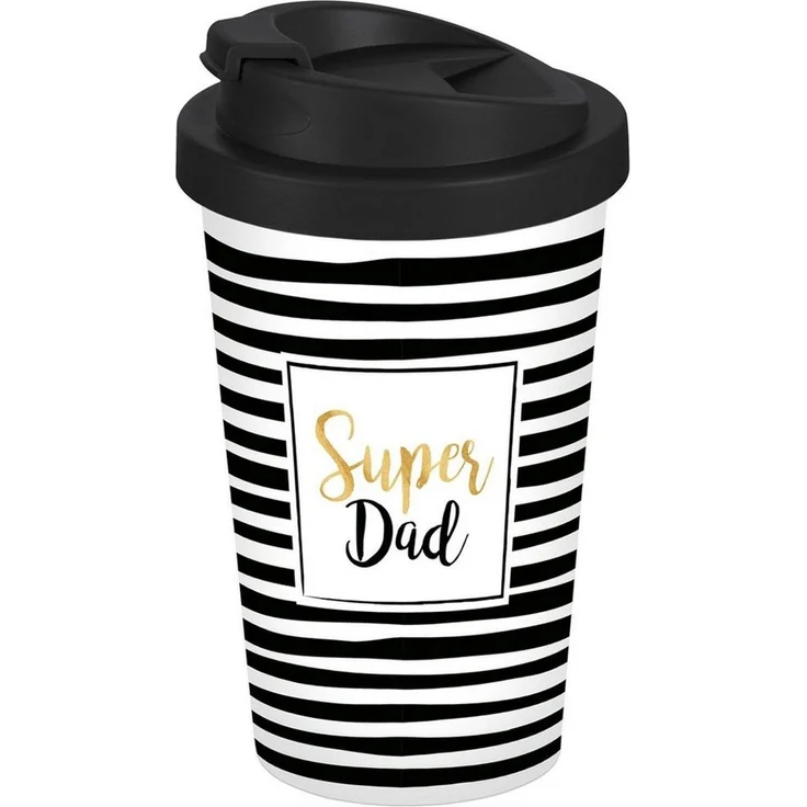 Geda Labels GmbH Coffee-to-go-Becher Super Dad Streifen, 1-tlg, PP, Schwarz, 400 ml, doppelwandig, auslaufsicher – Bild 1