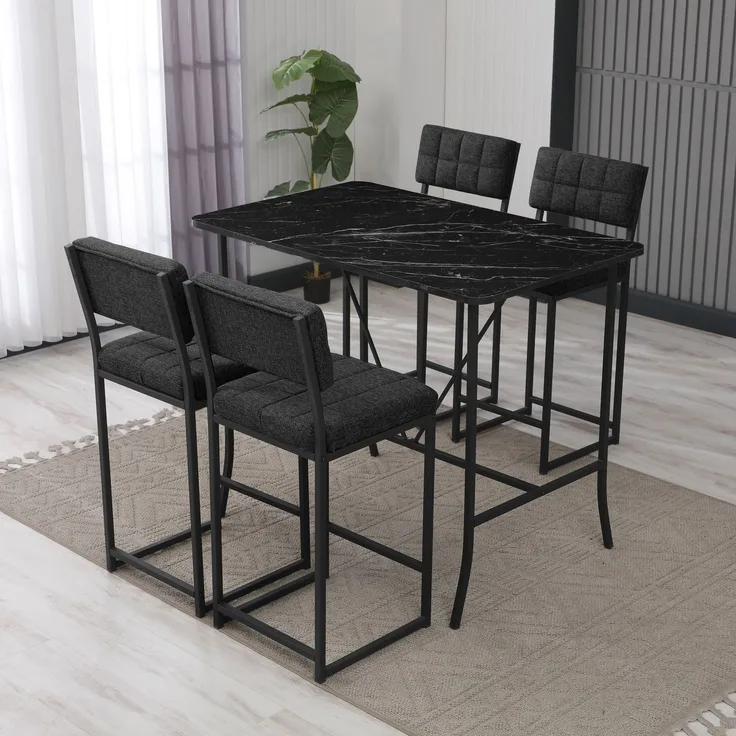 Skye Decor 'Retro - Anthracite, Black' Bartisch-Set mit Barhockern (5-teilig), Anthrazit / Schwarz, 110 x 92 x 70 cm