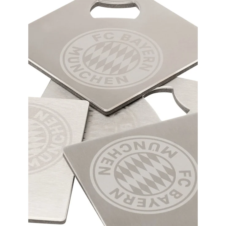 FC Bayern München Frühstücksbrett FC Bayern München Metalluntersetzer 4er-Set (Flaschenöffner) Silber, Metall – Bild 2