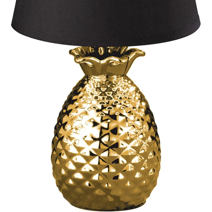 RGB LED Keramik Tischleuchte, Textil schwarz gold, H 35 cm – Bild 8