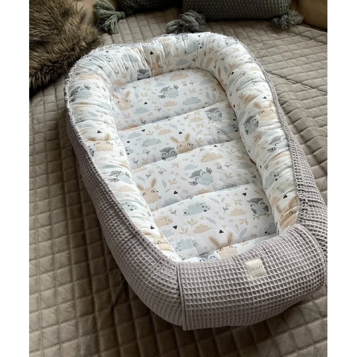 Loolay Bettnestchen GRAU Waffelpique/ HASE Beige Weiß BABYNEST Babyausstattung Neugeborene, (Super BABYGESCHENK Reisebett Nestchen SOLO/ o. in PREMIUM Geschenk SETS, 1-tlg, 4 Jahreszeiten ATMUNGSAKTIVER WAFFELSTOFF), LOOLAY® - 100% Europäische Stoffe u... – Bild 5