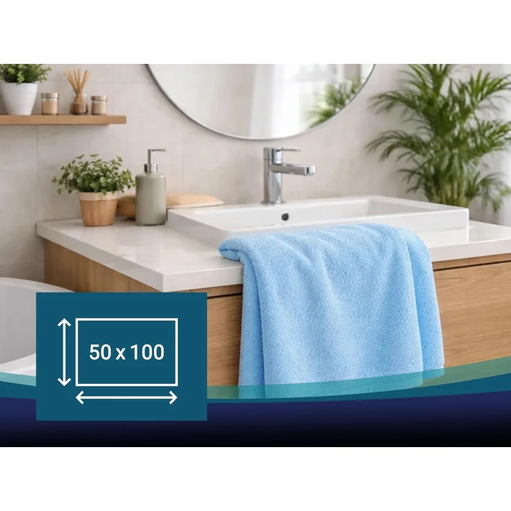 ZOLLNER 10er Set Handtuch, 100% Baumwolle, 50x100 cm, hellblau – Bild 4
