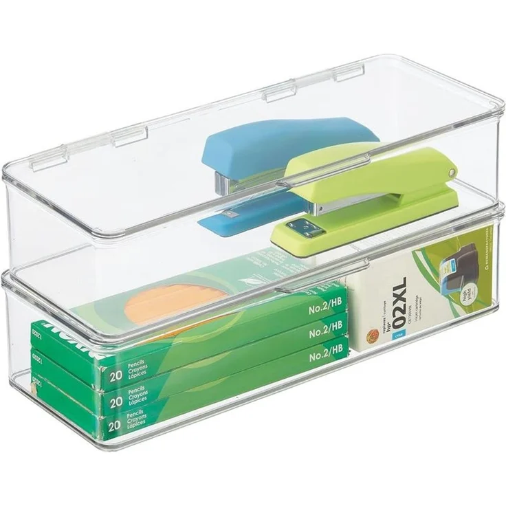 mDesign Organizer Aufbewahrung Ablage Kiste stapelbar Deckel 2er-Set Transparent – Bild 9