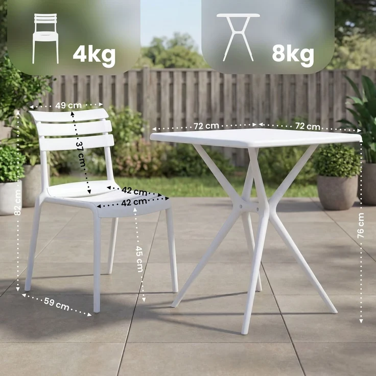 Gartenmöbel-Set KLARA mit 4 Stühlen - 190x190x82cm, Kunststoff, Weiß | Balkonset Gartenset Tisch mit Stühlen Bistroset Outdoor – Bild 2