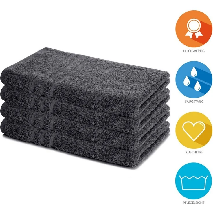 Lavea 4er Set Handtuch 50x100 cm, Frottierserie Elena, Anthrazit – Bild 1