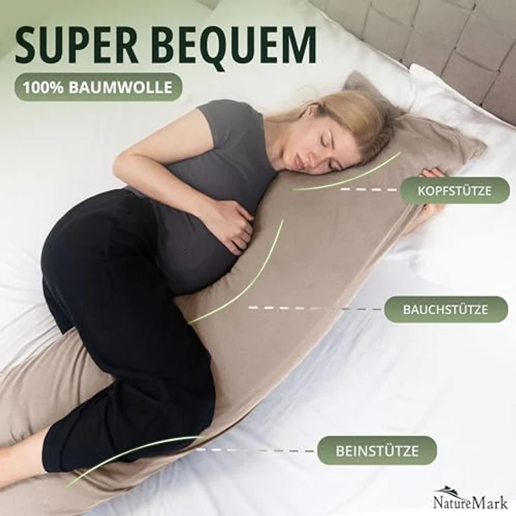 NatureMark 2er Pack Jersey Kissenbezug Kissenhülle Kissenbezüge Seitenschläferkissen Nackenkissen viele Größen und Farben ÖKO-TEX (40x145 cm (Seitenschläfer/Stillkissenbezug), Sand/Beige) – Bild 3