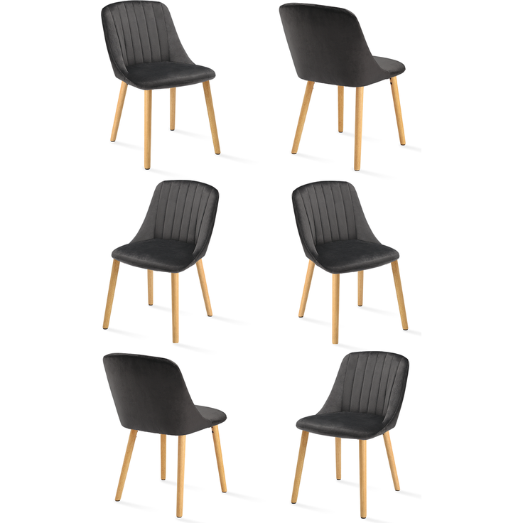 GOEURVANT 993 Esszimmerstühle 6er-Set, Samt - Dunkelgrau Stoff