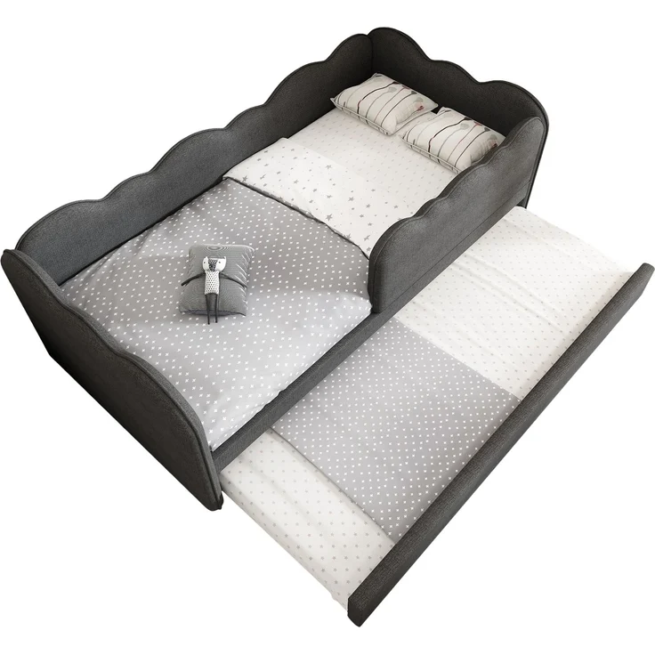 EINHOM Polsterbett Daybett 90 x 190 cm, Tagesbett Schlafsofa mit Ausziehbett 90 x 190 cm, Kinderbett mit Lattenrost, Leinen, Grau, (Ohne Matratze) – Bild 6