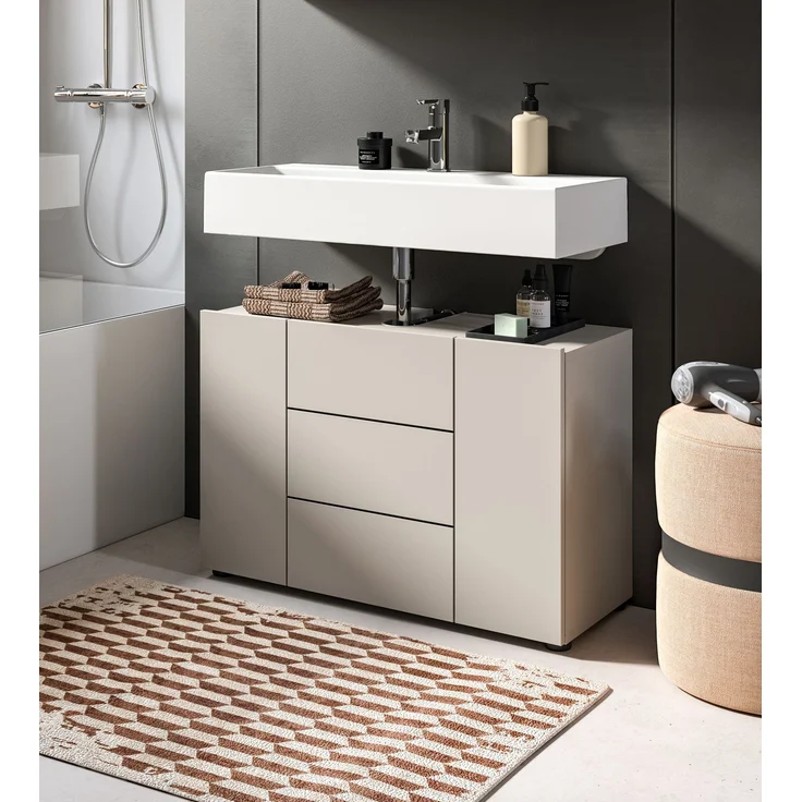Waschbeckenunterschrank (B/H/T: 82x56x34 cm) in Kaschmir Nachbildung und schwarz – Bild 5