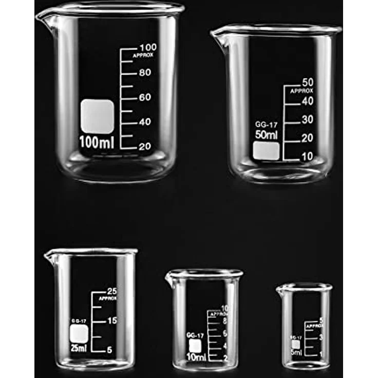 QWORK® 5stk Abgestufter Messbecher Glas Becherglas 5ml 10ml 25ml 50ml 100ml Set für Labor Küche – Bild 3