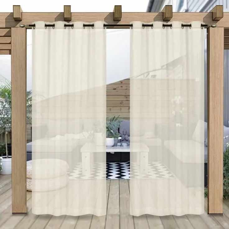 Jibenhome Outdoorgardine TerrassenGardine Ösen Outdoorvorhang Halftransparent Wasserdicht, für Veranda,Rasen,Hof