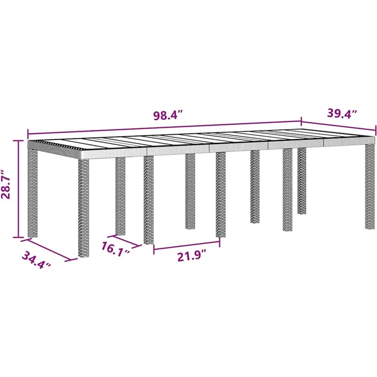 vidaXL Gartentisch Braun 250 x 100 x 73 cm Poly-Rattan 871693 – Bild 10