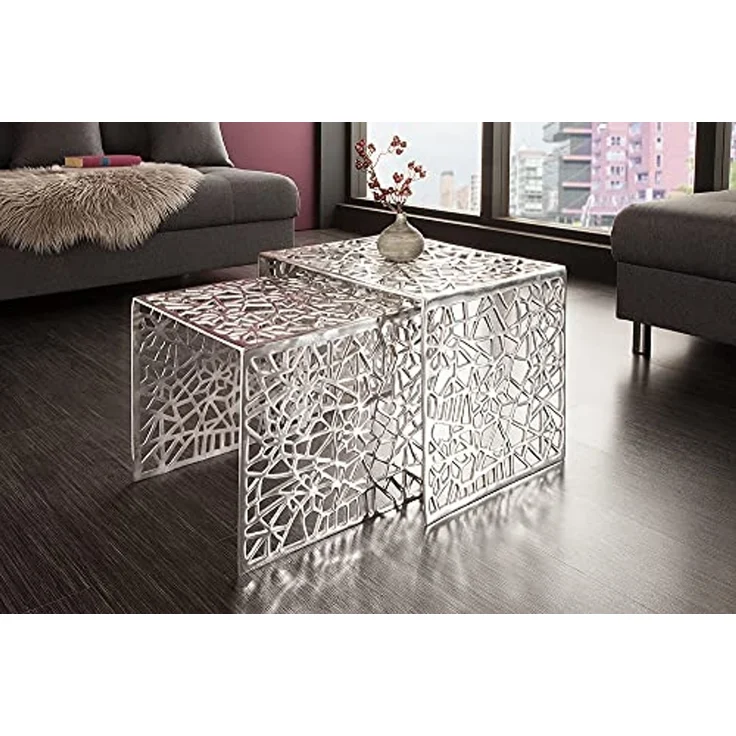 riess-ambiente Couchtisch ABSTRACT 49cm silber (Set, 2-St), Wohnzimmer · Metall · eckig · Handarbeit · Gap Design · Modern – Bild 2