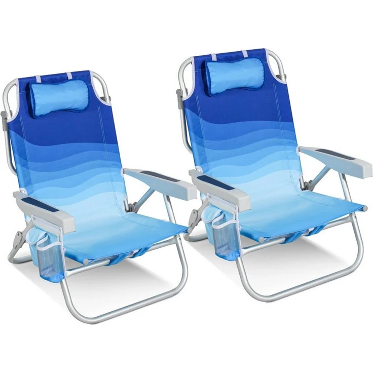 HOMECALL Klappstuhl Strandstuhl Leicht Klappbar Camping, 5-fach verstellbare Rückenlehne (Bis 136KG, Aluminiumrahmen, große Kühltasche und Aufbewahrungstasche, 2 St), Seitentaschen, Kopfstütze, Schultergurten, Handtuchhalter – Bild 1