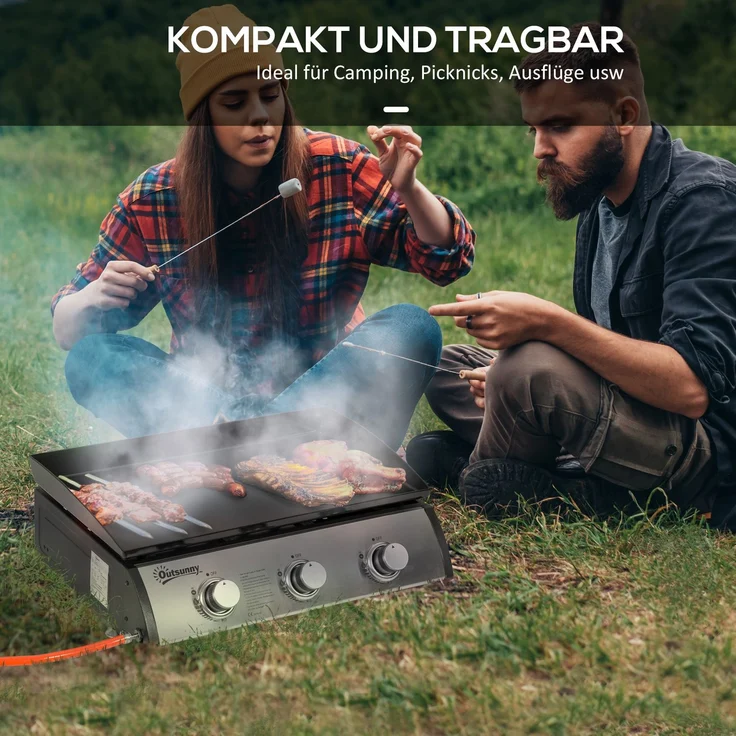Outsunny Gasgrill, Edelstahl, Metall, Schwarz, 63L x 48B x 21H cm – Bild 7