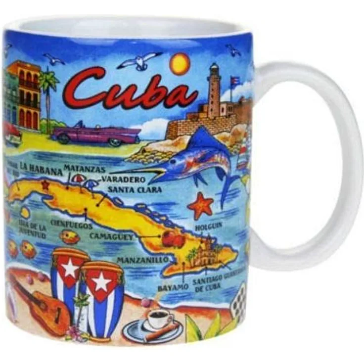Shotglass Tasse aus Keramik, Motiv Weltkarte, 8,9 x 8,3 cm, 340 ml
