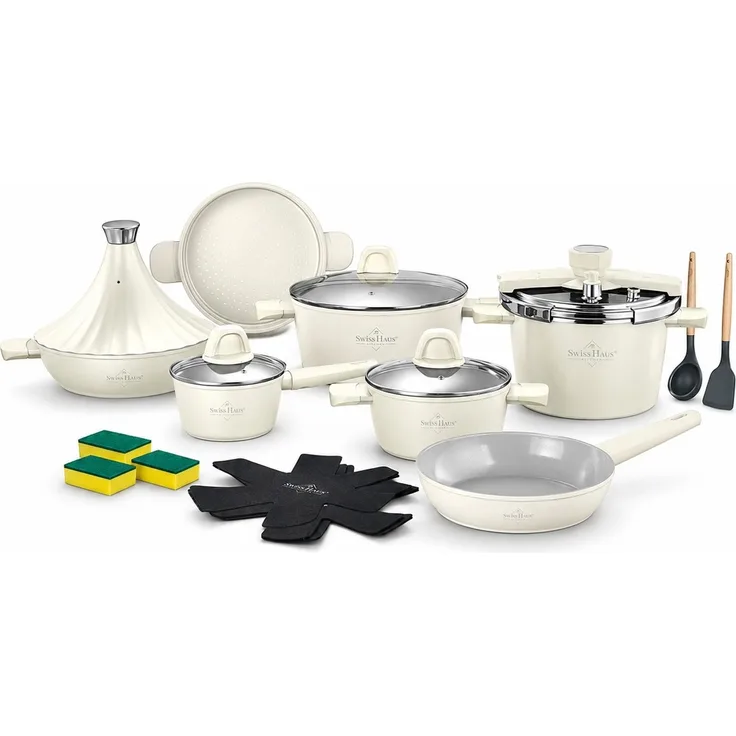 Kochtopf - Pfannen Set 20tlg. Antihaftbeschichtet Swiss Haus GPC3020CE Creme