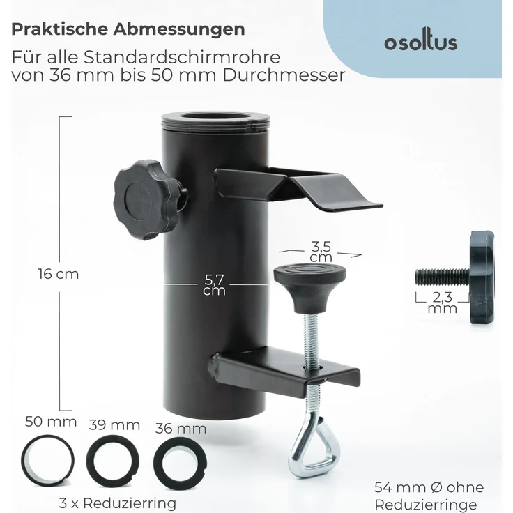 osoltus Sonnenschirmhalter Balkongeländer Klemmsystem Schraube Schwarz – Bild 3