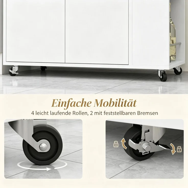 Küchenwagen mit Rollen, Kücheninsel mit Arbeitsplatte und verstellbarem Regal, Maße 75 x 40 x 80,5 cm(nur mit Küchenwagen)--Weiß--75x40x80.5cm--YOUDENOVA – Bild 7