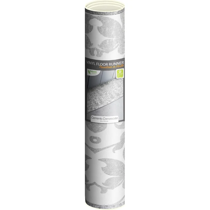 CREARREDA Teppich Läufer - Küchenläufer 120x50 cm Damastzement Vinyl rutschfest und waschbar Küchenläufer aus Vinyl, 100% Made in Italy Tepiche für Wohnzimmer, Küche