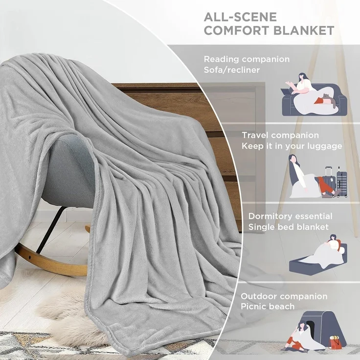 Fleecedecke Kuscheldecke antistatische 300GSM Hellgrau 150x200cm – Bild 5