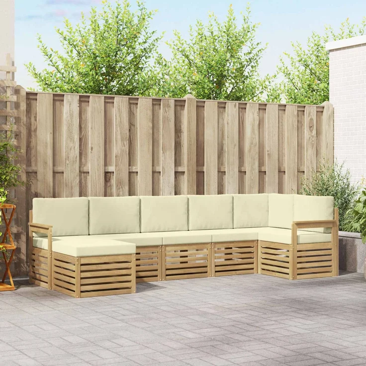 vidaXL Outdoor-Sofagarnitur 7 stk. 6-Sitzer Weiß und Creme 3392180 – Bild 1