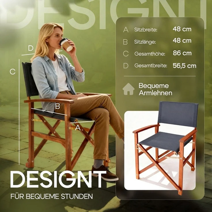 CASARIA® Regiestuhl aus FSC® Eukalyptusholz Anthrazit – Bild 5