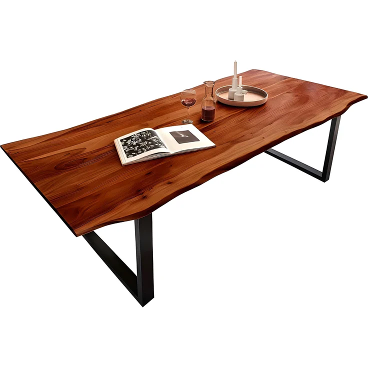 Esstisch Baumkante massiv Akazie nussbaum 220 x 100 U-Gestell schwarz QUINN 67689599 – Bild 2