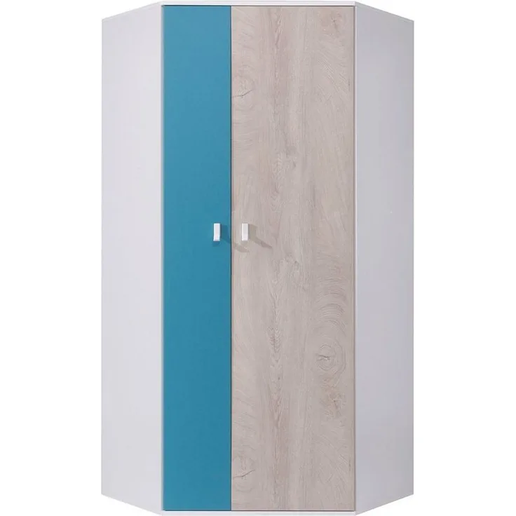 Lomadox Kleiderschrank PITTSBURGH-133 Eckkleiderschrank, 90x90cm, weiß/Eiche/blau