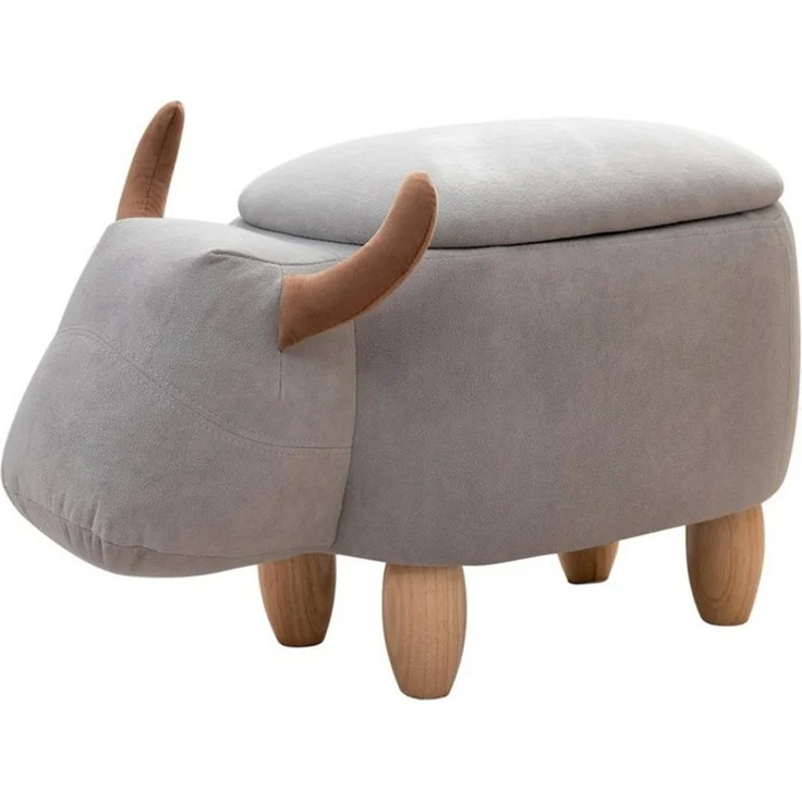 SVITA Kinderhocker Tierhocker, mit Stauraum, Sitzhocker, Sitztruhe, Stier Grau