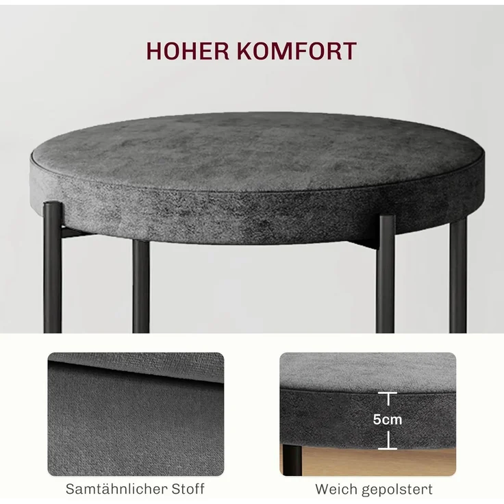 HOMCOM Esszimmerstuhl Thekenhocker mit gepolstertem Sitz, Rundhocker, Barhocker (Hocker, 4 St), für Wohnzimmer, Esszimmer, Dunkelgrau – Bild 6