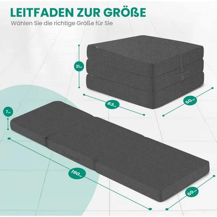 Klappmatratze Gästematratze Klappmatratze für Reisebett Kamping Bett 190 x 60 x 7 cm, Goliez, (Mehrzweck) – Bild 3